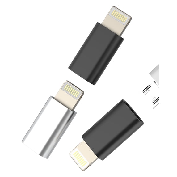 Micro USB Female to Lightning Male Charger Adapter(3 Pack)for iPhone 14 13 12 11 pro Max 7 8 Android Car Charging Cable Adaptor for Apple Connector for iPad Air Power Data Cord Portable Accessories