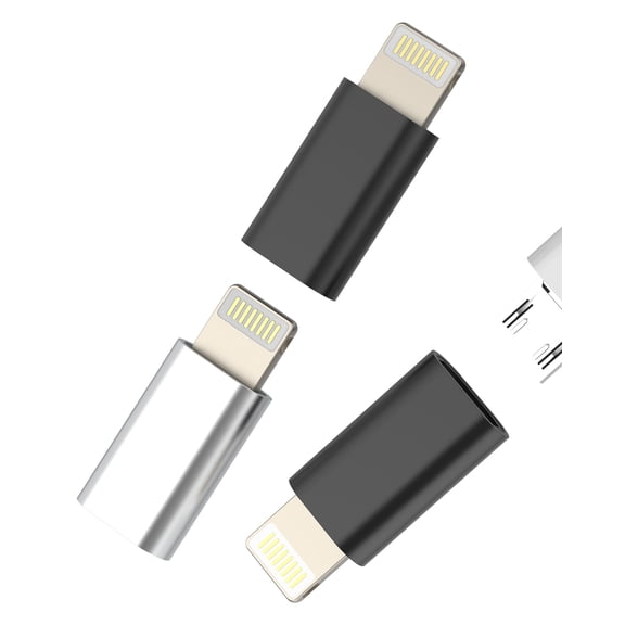 Micro USB Female to Lightning Male Charger Adapter(3 Pack)for iPhone 14 13 12 11 pro Max 7 8 Android Car Charging Cable Adaptor for Apple Connector for iPad Air Power Data Cord Portable Accessories
