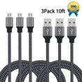 thumbnail image 1 of Micro USB Cable, 10 Feet Extra Long Micro USB to USB 2.0 Cable, A Male to Micro B Charge and Sync Cord for Android/Windows/MP3/Camera and Other Device(3 Pack, Carbon Black), 1 of 1