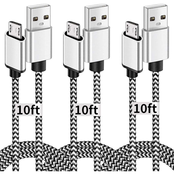 Micro USB Cable, 10ft 2 Pack Extra Long Charging Cord Nylon Braided High Speed Durable Fast Charging USB Charger Android Cable for Samsung Galaxy S7 Edge S6 S5,Android Phone,LG