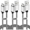 thumbnail image 1 of 3 Pack Micro Android Usb Cable Extra long charging cable Nylon braided high-speed durable fast charging Usb charger Android Cable Suitable for all Android phones Samsung Galaxy, 10ft, 1 of 5