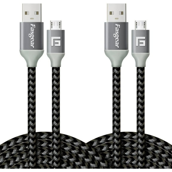 Micro USB Cable 10ft,Fasgear 2 Pack Fast Charging Android Charger USB 2.0 High Speed Data Transfer Nylon Braided Compatible for Galaxy S7, PS4, Speaker, Micro USB Devices,3m(2 PCS Black)