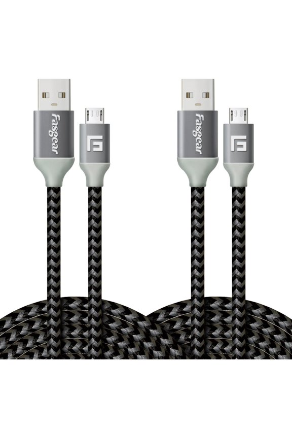 Micro USB Cable 10ft,Fasgear 2 Pack Fast Charging Android Charger USB 2.0 High Speed Data Transfer Nylon Braided Compatible for Galaxy S7, PS4, Speaker, Micro USB Devices,3m(2 PCS Black)