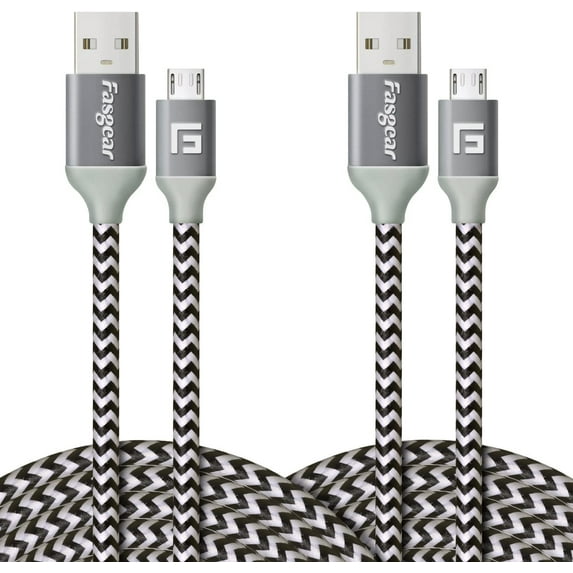 Micro USB Cable 10ft,Fasgear 2 Pack Fast Charging Nylon Braided Android Charger USB 2.0 High Speed Data Sync Compatible for Galaxy S7, Tablets, Cameras and Micro USB Devices,3m(2 PCS White)