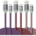 thumbnail image 1 of Micro USB Cable 10ft,Fasgear 3 Pack Fast Charging Android Charger USB 2.0 High Speed Data Transfer Nylon Braided Compatible for Galaxy S6,Motorola Nexus 6,Micro USB Devices,Webcam,3m(Purple,Pink,Rose), 1 of 7