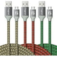 thumbnail image 1 of Micro USB Cable 10ft,Fasgear 3 Pack Fast Charging Nylon Braided Android Charger USB 2.0 High Speed Data Sync Compatible for Galaxy S7, Tablets, Cameras and Micro USB Devices,3m(Gold,Red,Green), 1 of 6