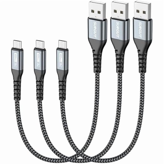 Micro USB Cable, 18W USB to Micro USB Cable Fast Charging USB 2.0 Data Transfer Nylon Braided for Samsung Galaxy S7 Edge S6, Power Bank, Android Phone, PS4, Grey, 1FT, [10Pack]