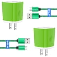 thumbnail image 1 of Micro USB Cable, 2 Pack Charger Block with 6FT USB A to Micro Charging Cable, USB Wall Charger Phone Charger Charger Station Power Base with USB Micro Cable Compatible for Samsung Android, Green, 1 of 7