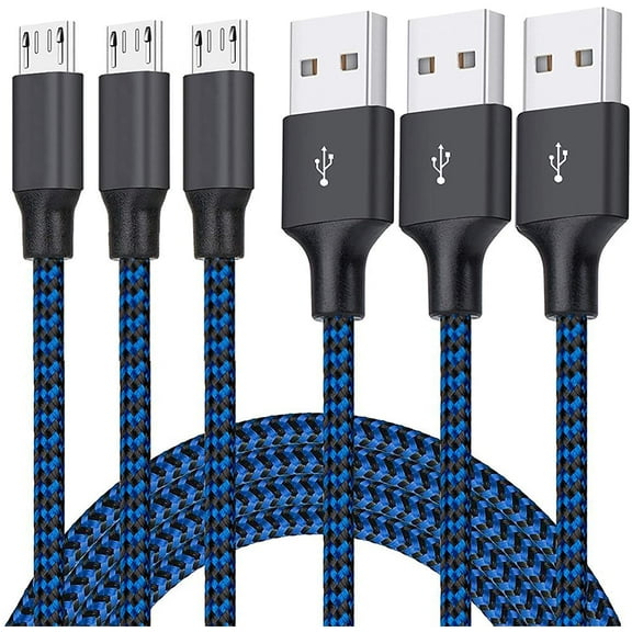 Micro USB Cable, 3Pack 6FT Android Charger Cord Long Nylon Braided Sync and Fast Charging Cables Compatible with Samsung Galaxy S6 S7 Edge, Android & Windows Smartphones and More- Blue