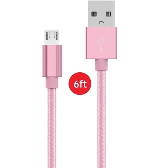 Micro USB Cable[6FT] Nylon Braided Android Charger Cord USB2.0 Sync Charging Cable Rose Gold