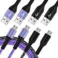 thumbnail image 1 of Micro USB Cable 6ft 4pack,USB A to Micro USB Cable Nylon Braided Phone Cables Adapter Micro USB Charging Cable USB Charger Cable Android Charging Cable Cords USB to USB Micro Cable 6ft,Black+Purple, 1 of 6