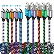 Micro USB Cable 6ft 5pack,USB A to Micro USB Cable Nylon Phone Micro USB Charging Cable USB Charger Cable Android Charging Cable Cords USB to USB Micro Cable 6ft,White+Blue+Purple+Orange+Green
