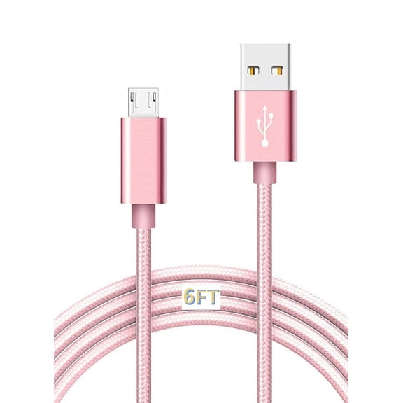 Micro USB Cable 6ft Long Android Cell Phone Charger Braided Heavy Duty Fast Charging Cord for Samsung Galaxy S6 / S7, Tablet, Bluetooth Speaker, Wireless Earbuds Headphones - RoseGold