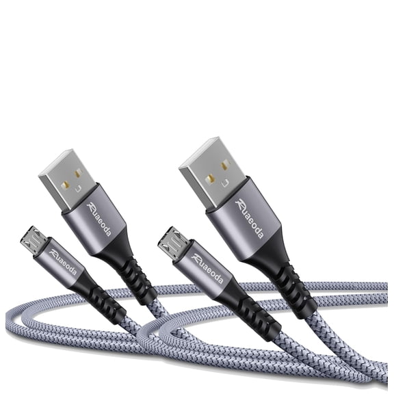 Micro USB Cable Android Charger 6ft 2PACK Compatible with PS4 Cord - High Speed 2.0 A Male to Nylon Braided for Phone