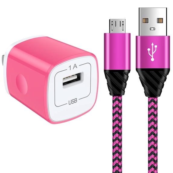 Micro USB Cable with Android Charger, Hootek 6FT USB A to micro cable High Speed Fast Charging Cable, usb cable micro with USB Wall Charger Fast Charger Adapter Plug, android charger block, Pink
