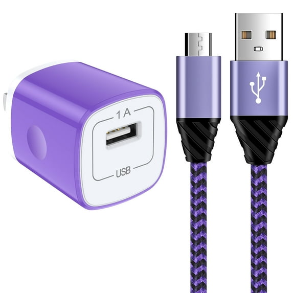 Micro USB Cable with Android Charger, Hootek 6FT USB A to micro cable High Speed Fast Charging Cable, usb cable micro with USB Wall Charger Fast Charger Adapter Plug, android charger block, Purple