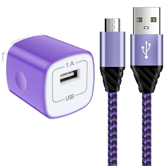 Micro USB Cable with Android Charger, Hootek 6FT USB A to micro cable High Speed Fast Charging Cable, usb cable micro with USB Wall Charger Fast Charger Adapter Plug, android charger block, Purple