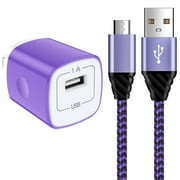 Micro USB Cable with Android Charger, Hootek 6FT USB A to micro cable High Speed Fast Charging Cable, usb cable micro with USB Wall Charger Fast Charger Adapter Plug, android charger block, Purple