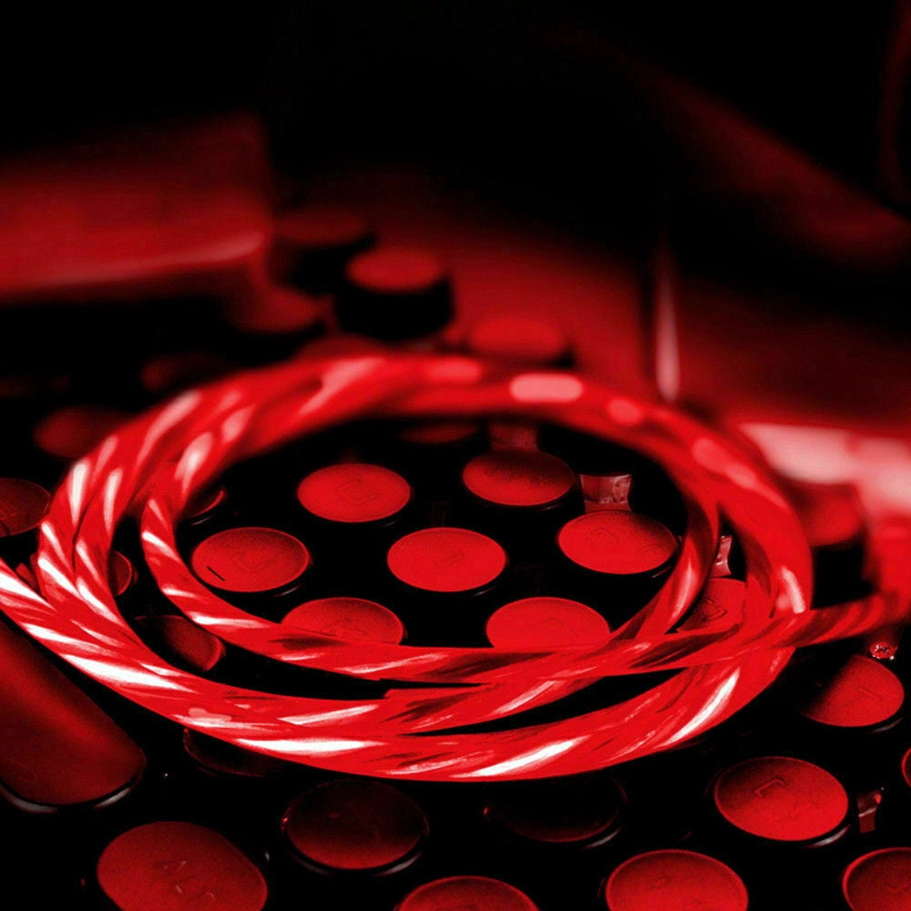Micro USB Cable Flowing LED Light Data Sync Charging Cord Universal Micro USB (Red)