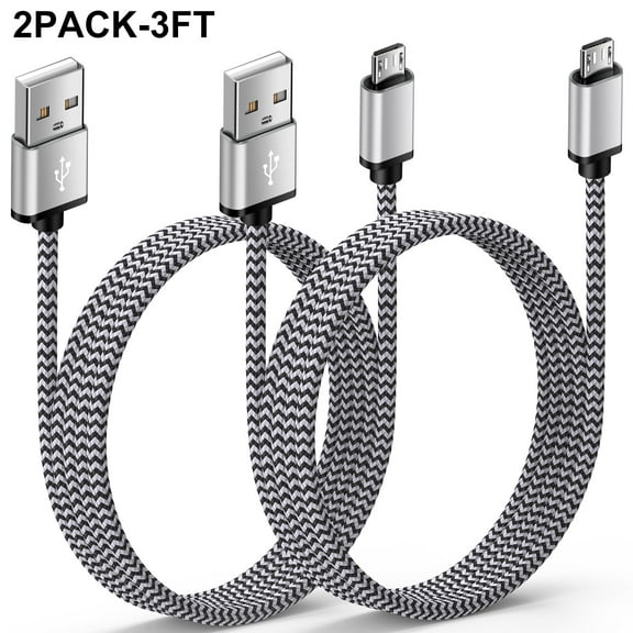Micro USB Cable,HopePow 2pack 3ft Micro Charger Cable 3 Feet Port Extra Long Charging Cord Nylon Braided High Speed Fast Charging Phone Chargers for Android Charger Cable USB to Micro B for Samsung