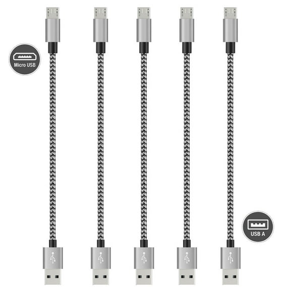 Micro USB Cable Nylon Braided High-Speed USB to Micro USB Charging Cables (5-Pack) (Black, Short 9 Inch)
