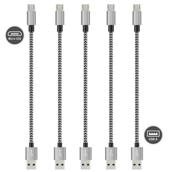 Micro USB Cable Nylon Braided High-Speed USB to Micro USB Charging Cables (5-Pack) (Black, Short 9 Inch)