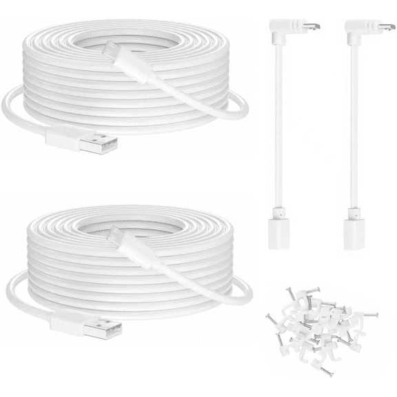 Micro USB Camera Extension Cable for Wyze, [2-Pack, 30Ft] Power White