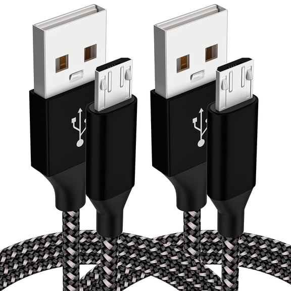 Micro USB Charging Cable, 10FT Nylon Braided Controller Charger, Charge and Play, Micro USB High Speed Charger Sync Cord for Controller Devices, Cell Phones and Tablets (2-Pack, 10 Foot)