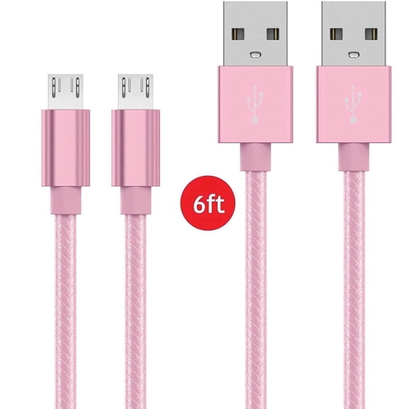 Micro USB Charging Cable[6FT 2Pack] Nylon Braided Android Charge &Sync Cord USB 2.0, Rose gold