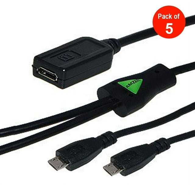 Micro USB to Dual Micro USB Cable, Premium USB Splitter Cable Convert 1 Micro USB to 2 Micro USB Y Twin Charging Data Cable - Micro USB Female to Dual Micro USB Male - pack of 5