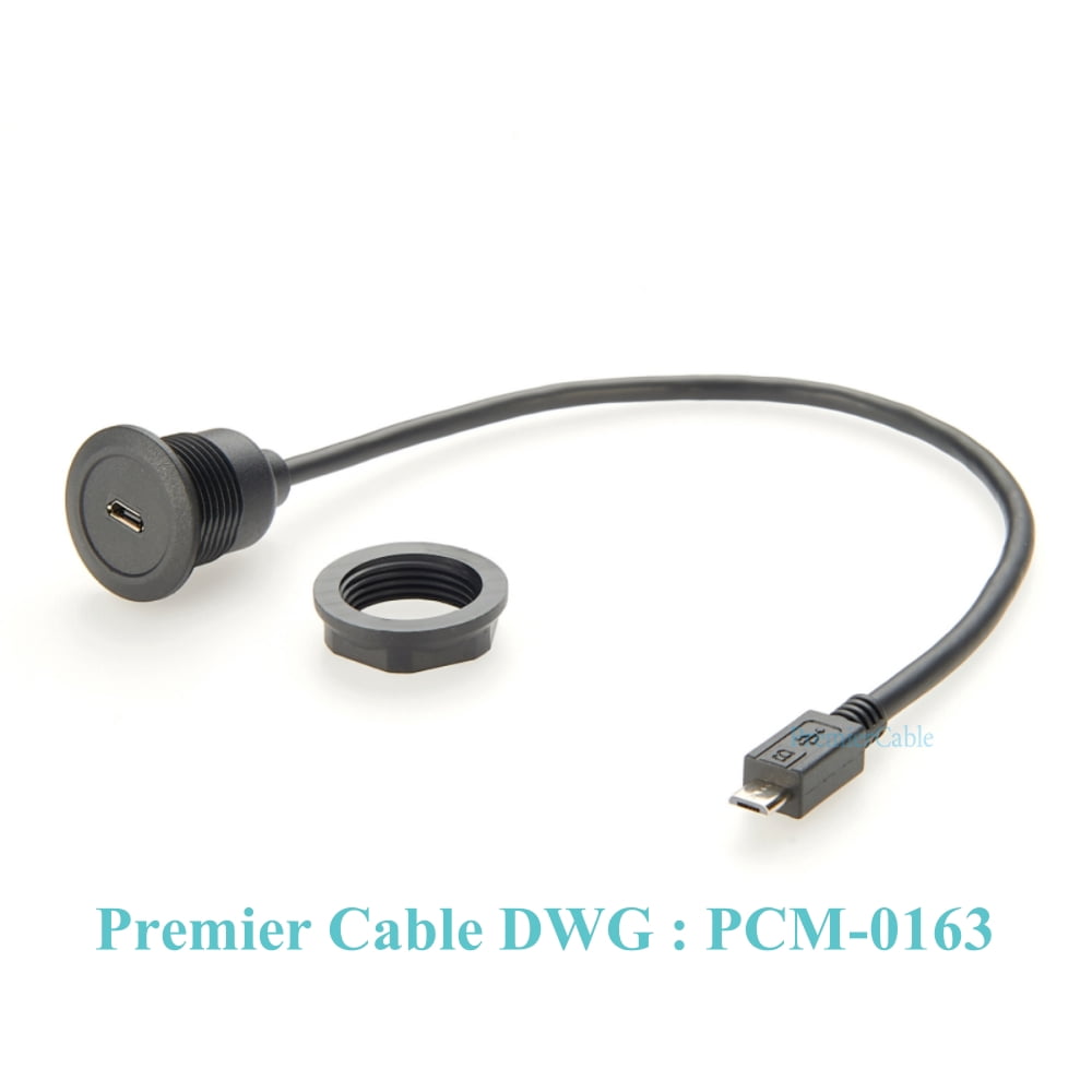 Micro USB Male to Female Extension Cable Flush Panel Mount Micro USB Type B Data & Charging Cable for Car, Boat, Enclosure