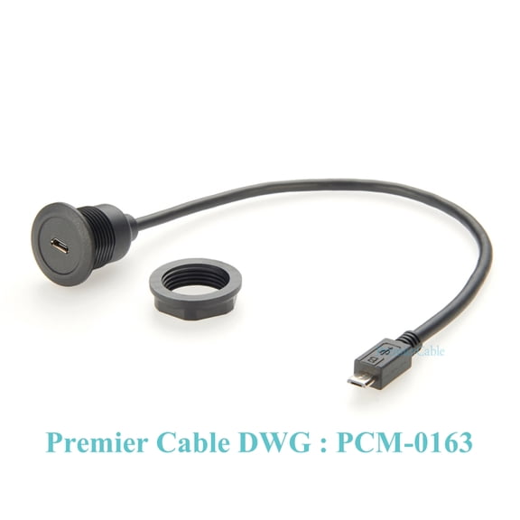 Micro USB Male to Female Extension Cable Flush Panel Mount Micro USB Type B Data & Charging Cable for Car, Boat, Enclosure