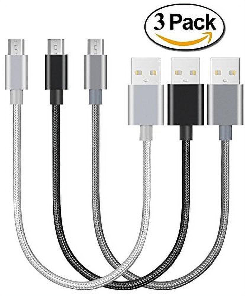 Micro USB Short Cords, 3 Pack 8in / 21cm Nylon Braided Micro USB Fast Charger Cable for Samsung, LG, HTC, Nokia, Android Phone and More (Black/Space Grey/Silver) - image 1 of 1