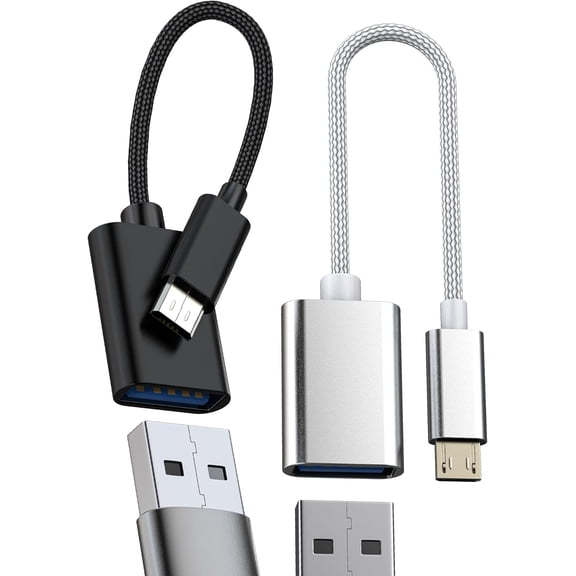 for Micro USB to USB A Adapter OTG Cable (2 Pack) Android Connector Extender Computer Microusb Socket Phone Data Converter Compatible for Samsung S7 Flash Drive Cord Extension Keyboard Port Memory