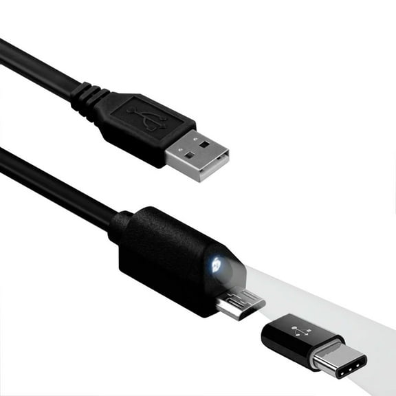 Micro-USB and USB-C 2-in-1 6ft Long USB Cable for Google Pixel 7/Pro/6a/6/Pro Phones - Type-C Adapter Fast Charging Power Cord Sync Wire LED Light  Compatible With Pixel 7/Pro/6a/6/Pro Models