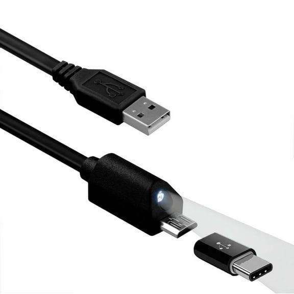 Micro-USB and USB-C 2-in-1 6ft Long USB Cable for BLU S91/Pro - Type-C Adapter Fast Charging Power Cord Sync Wire LED Light