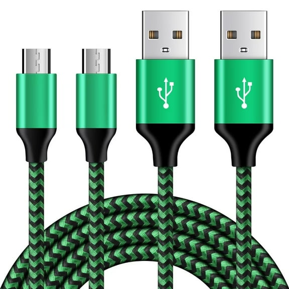 Micro Usb Cable 6ft 2 Pack,AILKIN Android Cable Nylon Braided Micro USB Fast Charging Cables Cords,Green