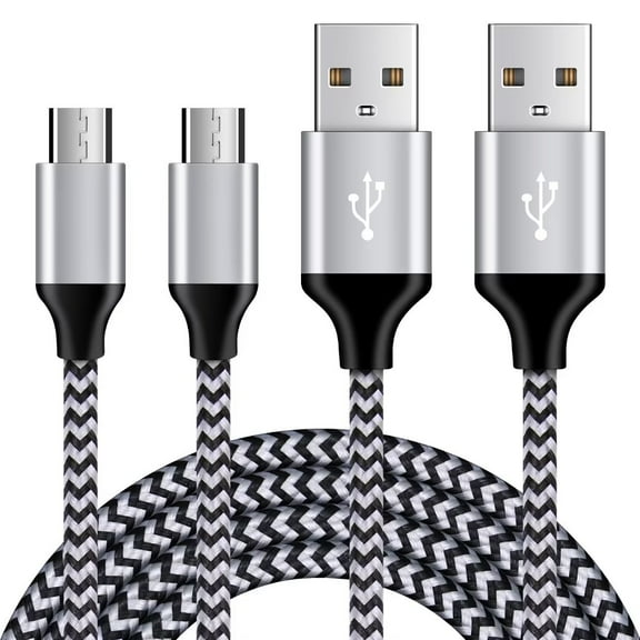 Micro Usb Cable 6ft 2 Pack,AILKIN Android Cables Nylon Braided USB Micro Fast Charging Cords,White