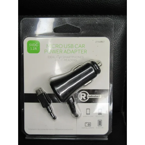 Micro Usb Car Charger W/ Built-In Micro Usb Cable Power Adapter Black 5Vdc 1.2A