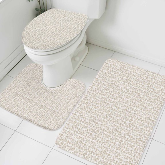 Micro Vines Bathroom Rugs Set Cream Tiny Leaves Delicate Trails Ditsy Botanical Stems Non Slip Absorbent Soft Bath Mats 3 Piece Set with Bathroom Rug, U-Shaped Floor Mat, Toilet Seat Cover Large Size