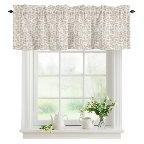 Micro Vines Valances for Windows, Cream Tiny Leaves Delicate Trails Ditsy Botanical Stems Valance Rod Pocket Window Treatments Curtains for Kitchen Small Windows Living Room Bedroom Bathroom 42"x12"