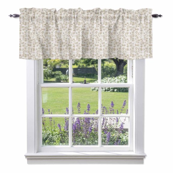 Micro Vines Valances for Windows, Cream Tiny Leaves Delicate Trails Ditsy Botanical Stems Valance Window Treatment Rod Pocket Short Curtains Valances for Kitchen Bathroom 42"W x 12"L