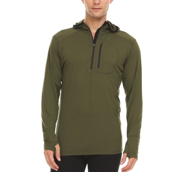 Men's Microweight Merino Wool 1/4 Zip Sun Hoodie - Olive Drab - Small