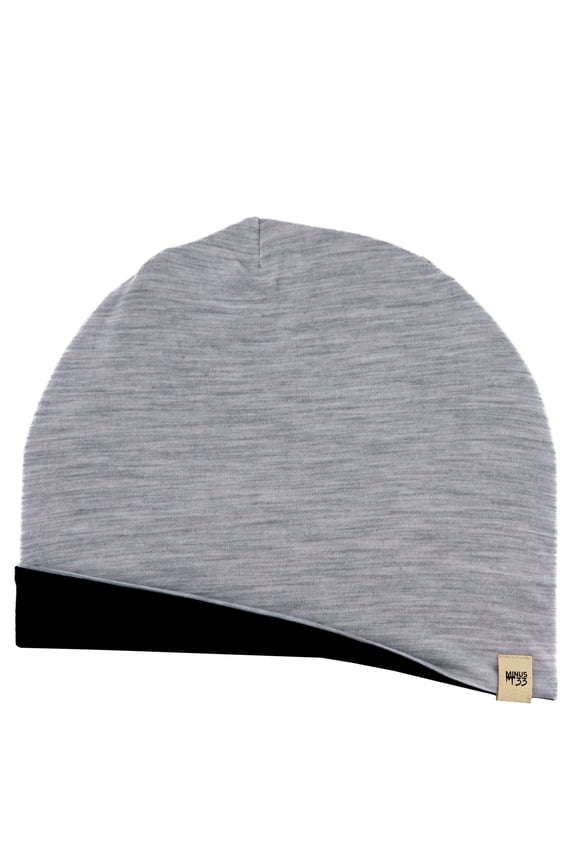 Woolverino - Microweight Merino Wool Reversible Shade Beanie - Ash Gray / Black