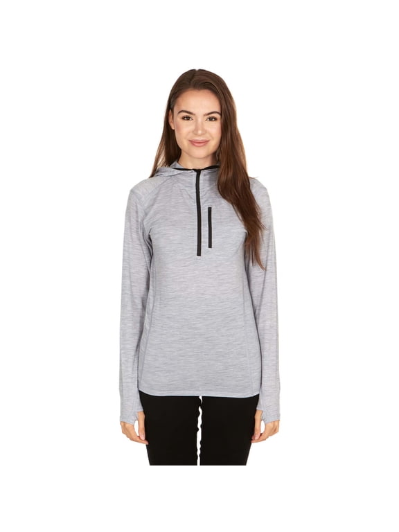 Women's Microweight Merino Wool 1/4 Zip Sun Hoodie - Ash Gray - 2X-Large