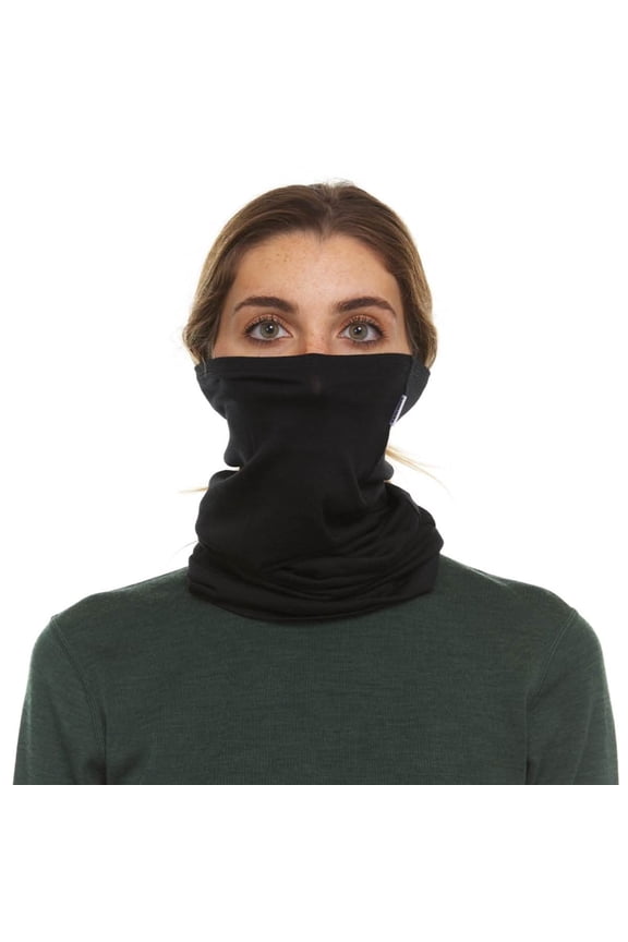 Minus33 Merino Wool Micro Weight Woolverino Multiclava - Multifunctional Headwear - UV Protection - Hiking Neck Gaiter - Hunting Balaclava - Black