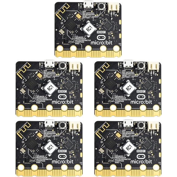 Micro:bit V2 Development Board with Python Programming Expansion Kit, New Features Include Speaker and Microphone, Enhance Creativity with Sound and Touch for Classroom Projects-5pcs