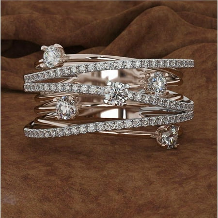 Womens Alloy Ring with Micro-Inlaid Zircon Cross Electroplated Geometric Design Birthday Gift for Her Two-Tone Gold Platinum Rose Gold Finish