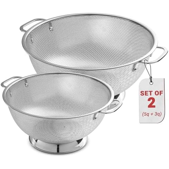 Micro-perforated Stainless Steel Colander-Dishwasher Safe (3 QT and 5 QT)
