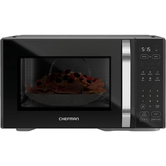 MicroCrisp Countertop Digital Microwave Oven, Unique "Cook & Crisp" Power Combo, 1.0 Cu Ft, Dual-Cook 1000W Microwave + 1500W Crisper, 6 Touch Presets, Digital Display, Stainless Steel Handle